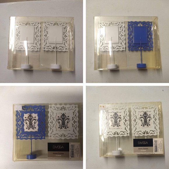 Lot of 4 Duo Packs Divoga Memo Photo Frames Blue & White Metal 5.5"hx3"w-8 Total - Picture 6 of 6